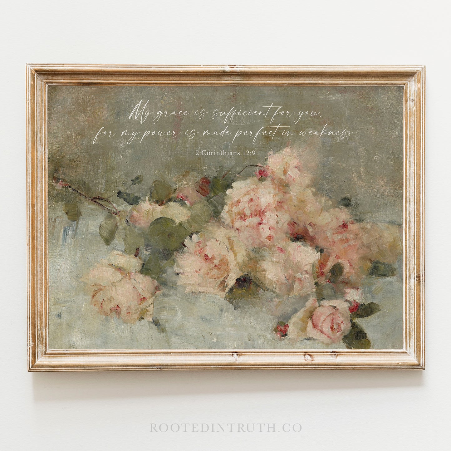 a painting of pink flowers with a quote above it