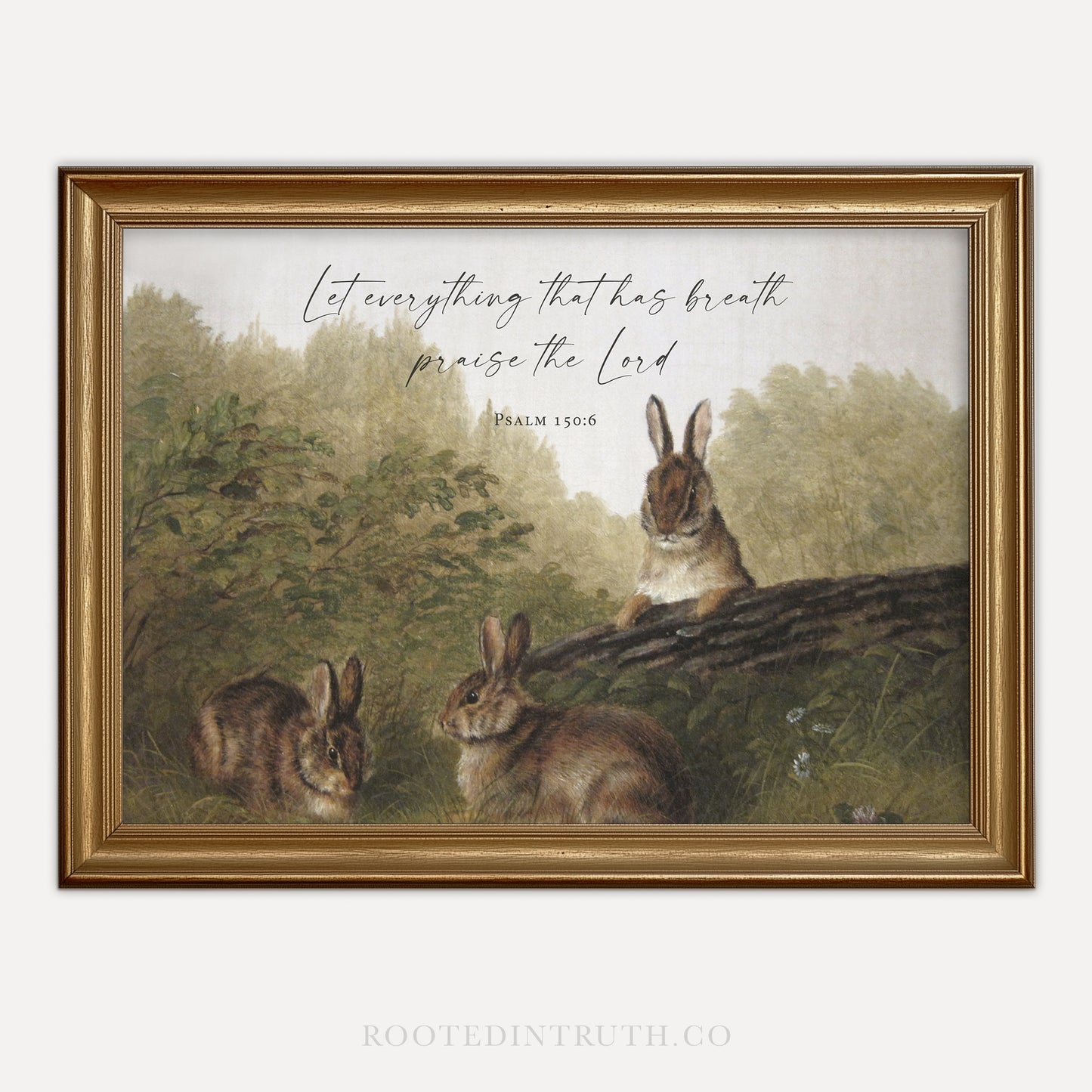 a painting of two rabbits with a quote