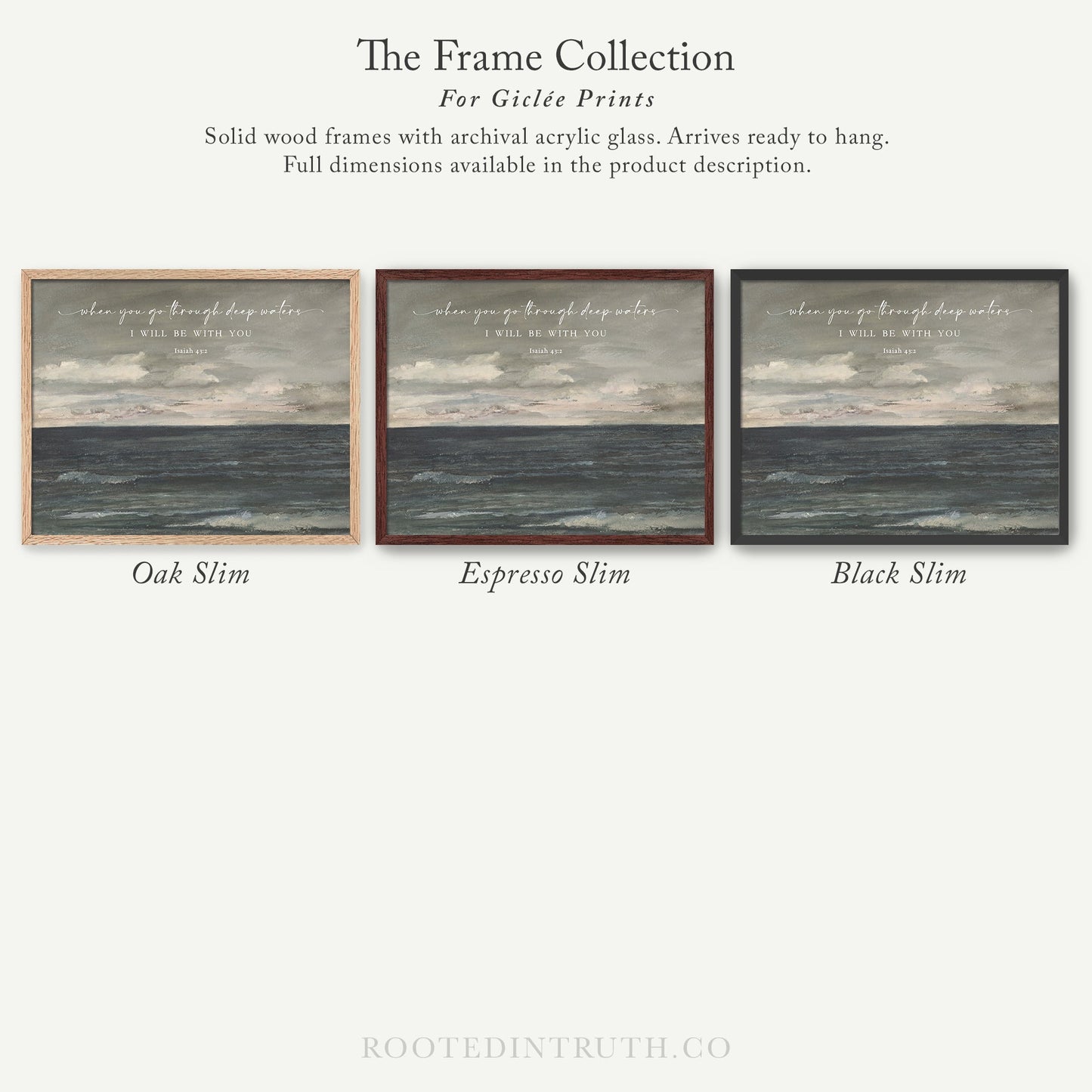 The image is a collection of three framed prints, each with a different color and size, arranged in a row. The text above the prints reads "The Frame Collection For Girlette Prints".