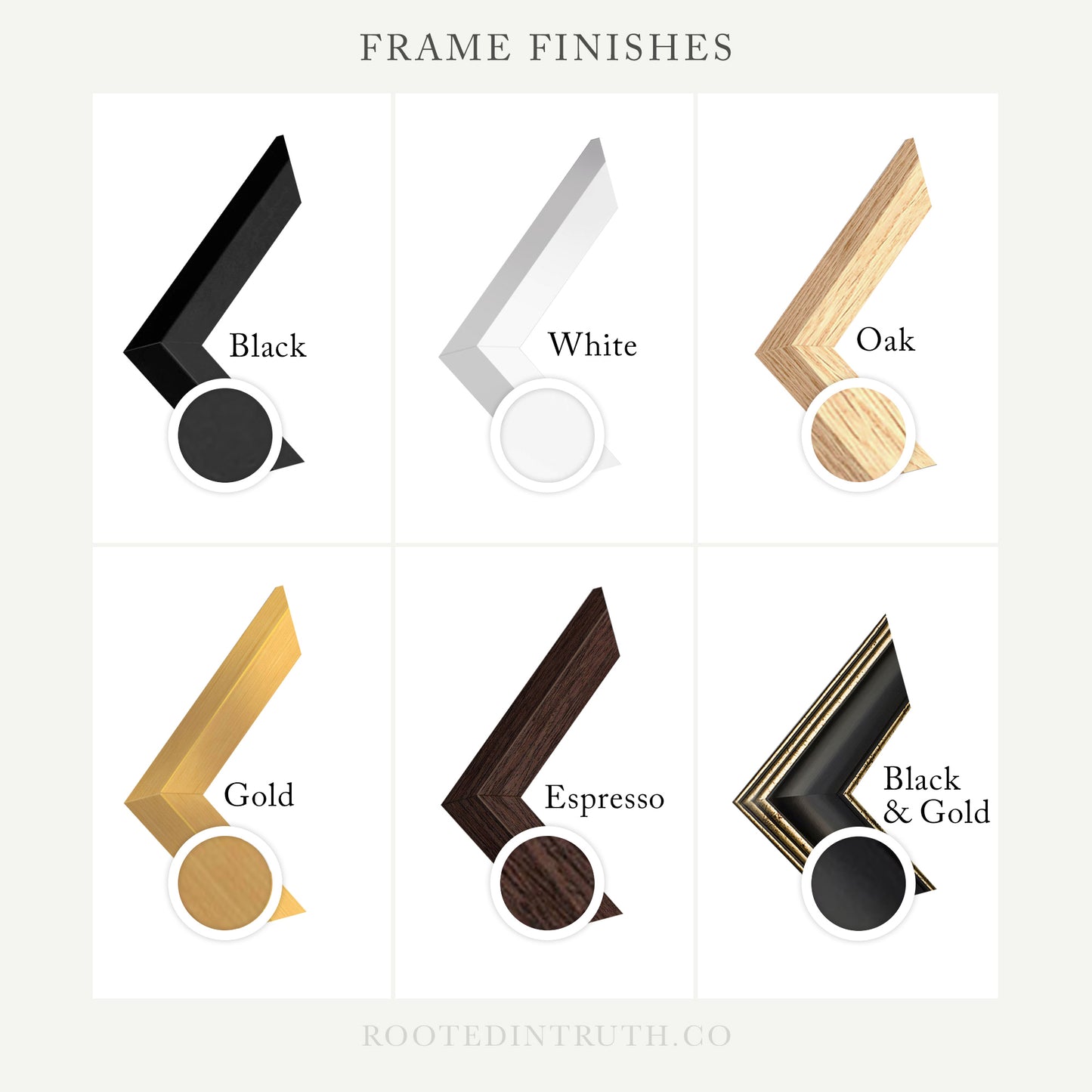 a poster with different types of frames and finishes