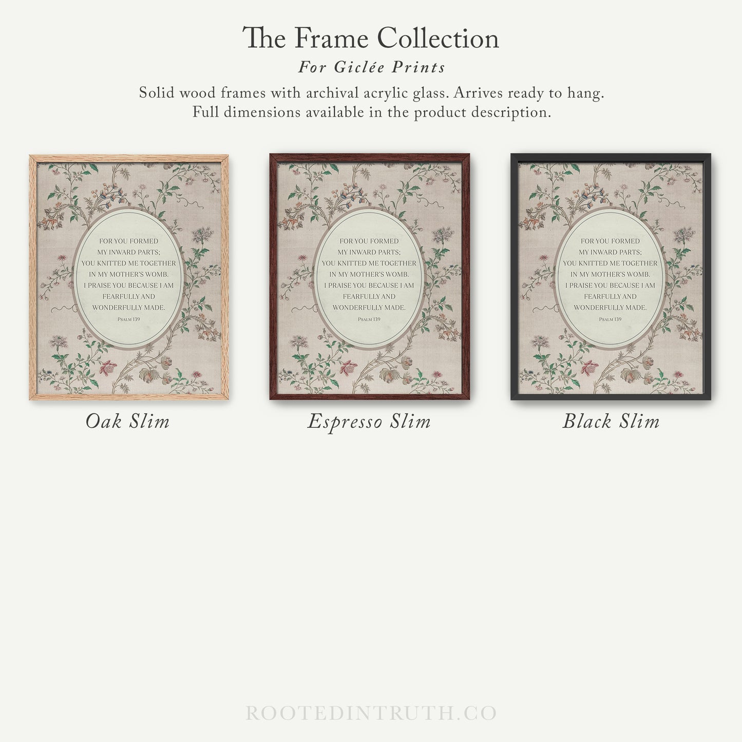 The image is a collection of three framed prints, each with a different color and size, arranged in a row. The text above the prints reads "The Frame Collection For Girte Prints".