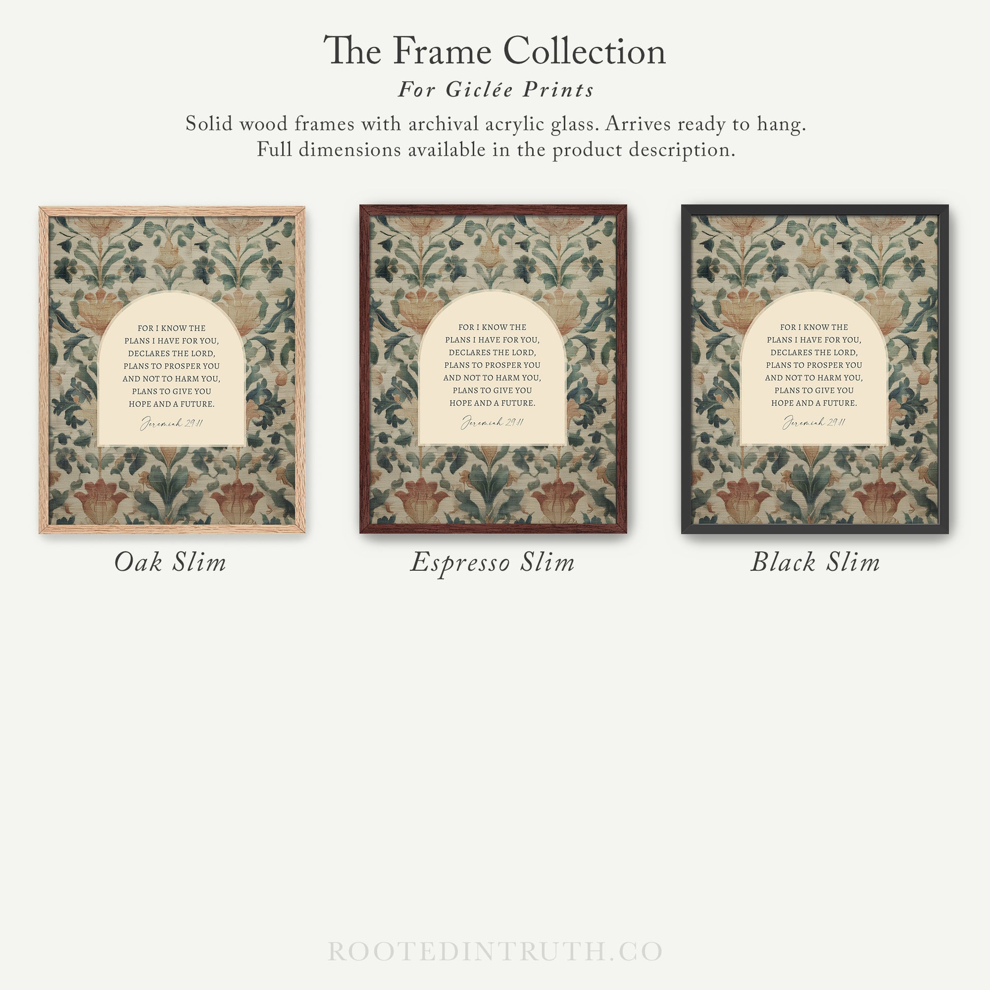The image is a collection of three framed prints, each with a different color and design, arranged in a row.