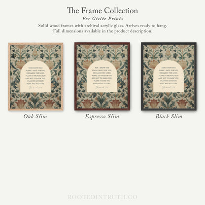 The image is a collection of three framed prints, each with a different color and design, arranged in a row.