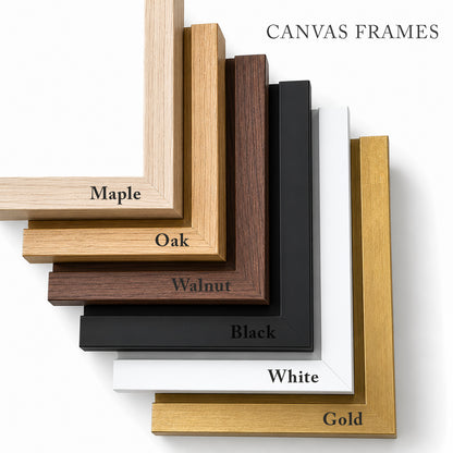 a collection of six different canvas options, each with varying thicknesses and frames, showcasing the available choices for a high-quality, hand-stretched canvas.