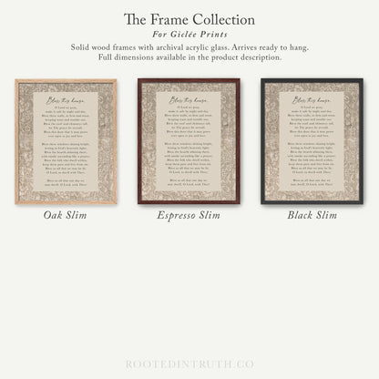 The image is a collection of three framed prints, each with a different frame color and design, showcasing the variety of options available for the "The Frame Collection for Girte Prints".