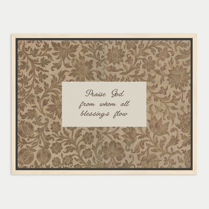 a framed print with a floral pattern and a handwritten message on a white background.