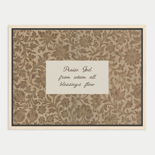 a framed print with a floral pattern and a handwritten message on a white background.