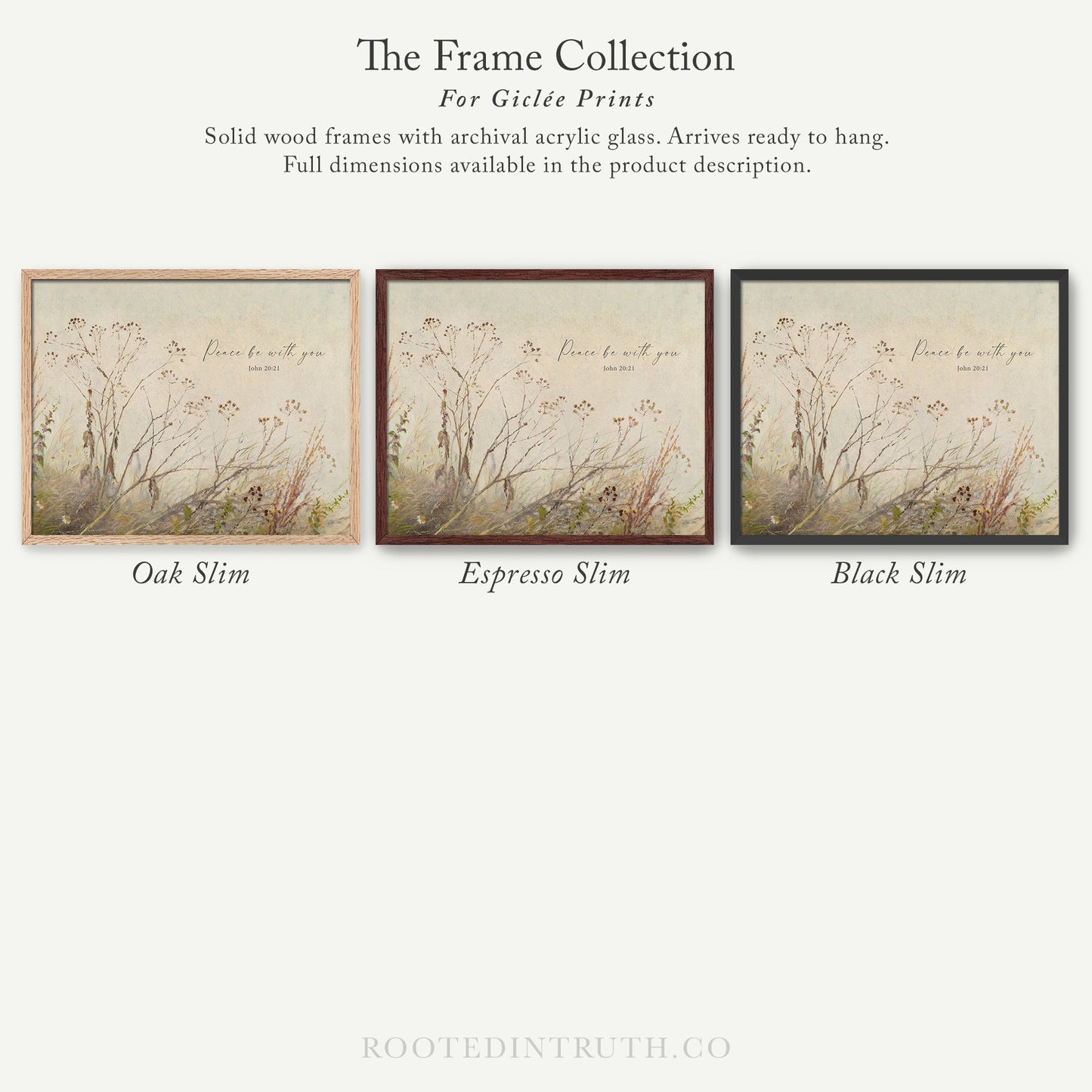 The image is a collection of three framed prints, each with a different color and style, showcasing the variety of options available for Giraffe Prints.