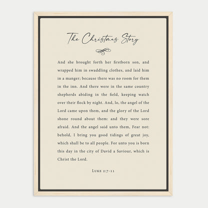 The image is a framed text titled "The Christmas Story" with a black border and white background.