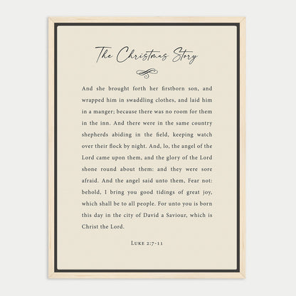 The image is a framed text titled "The Christmas Story" with a black border and white background.