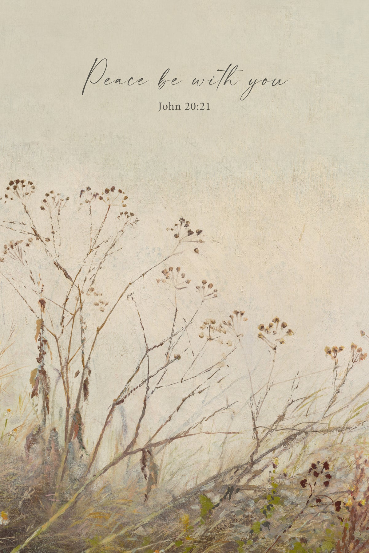 a serene landscape with tall grasses and delicate wildflowers, conveying a sense of tranquility and peace.