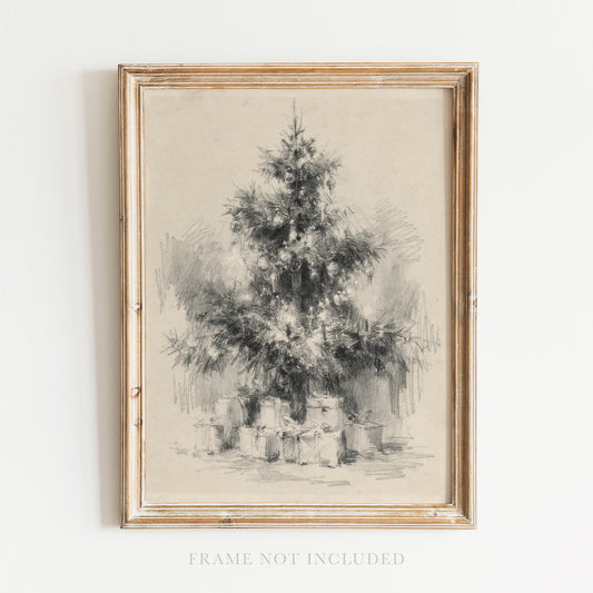 Christmas Tree Vintage Sketch Art Print, Canvas, Decor