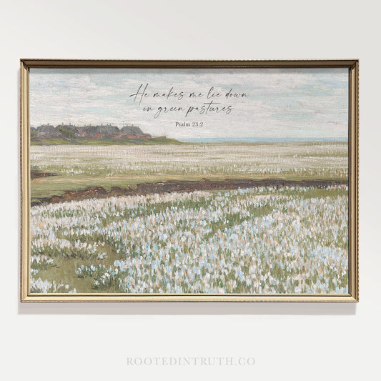 a painting of a field with a quote on it