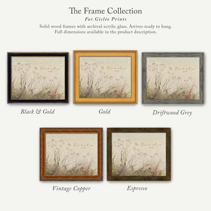 The image is a collection of five framed prints, each with a different color and frame style, showcasing the variety of options available for purchasing or displaying artwork.