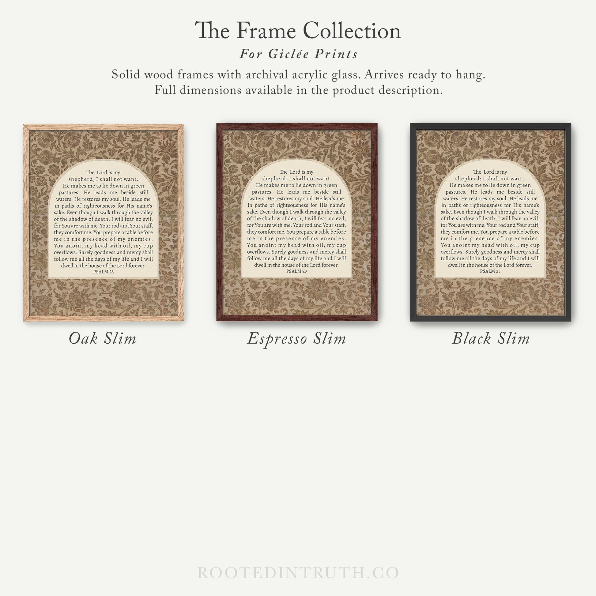 The image is a collection of three framed prints, each with a different color and design, arranged in a row.