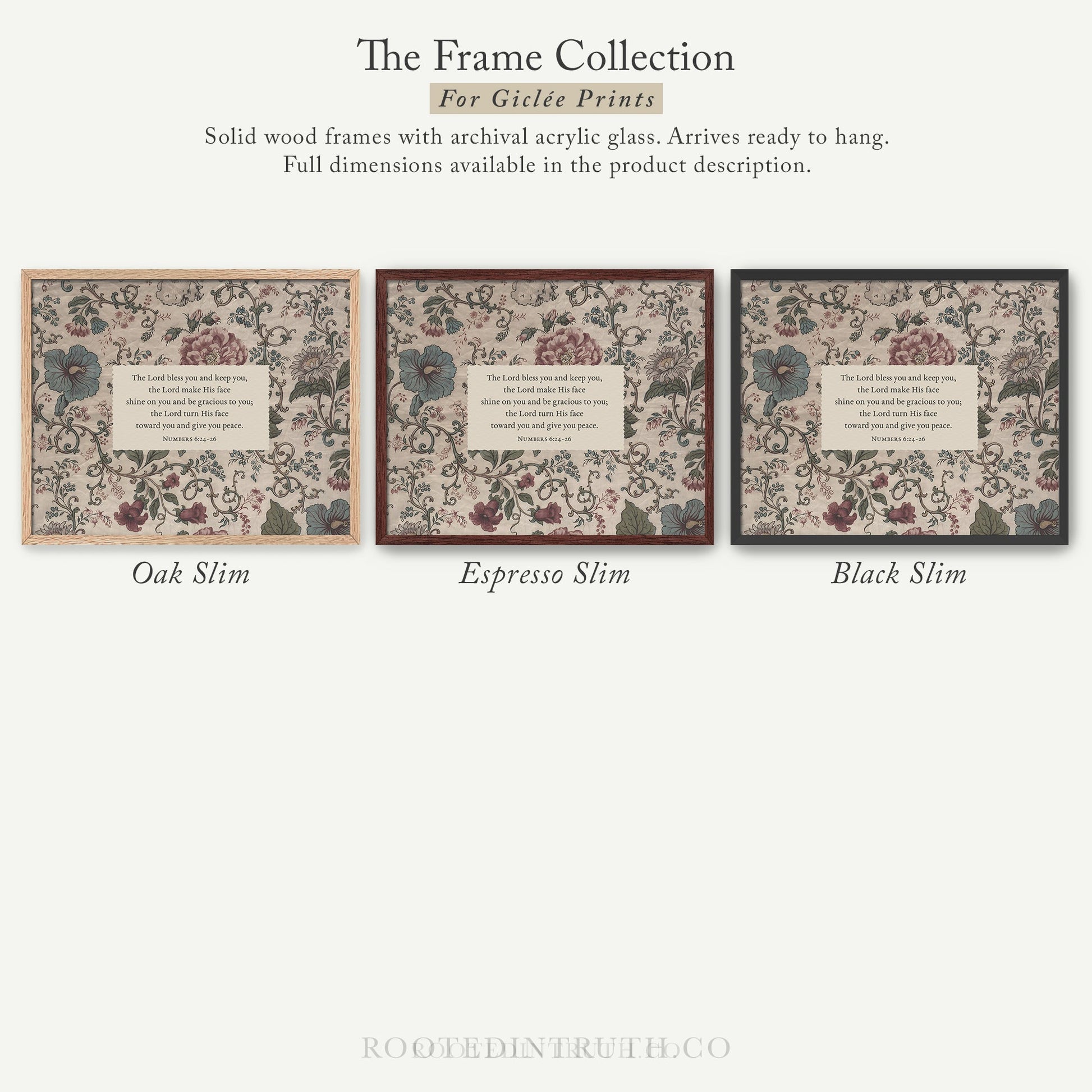 The image is a collection of three framed prints, each with a different color and design, arranged in a row.