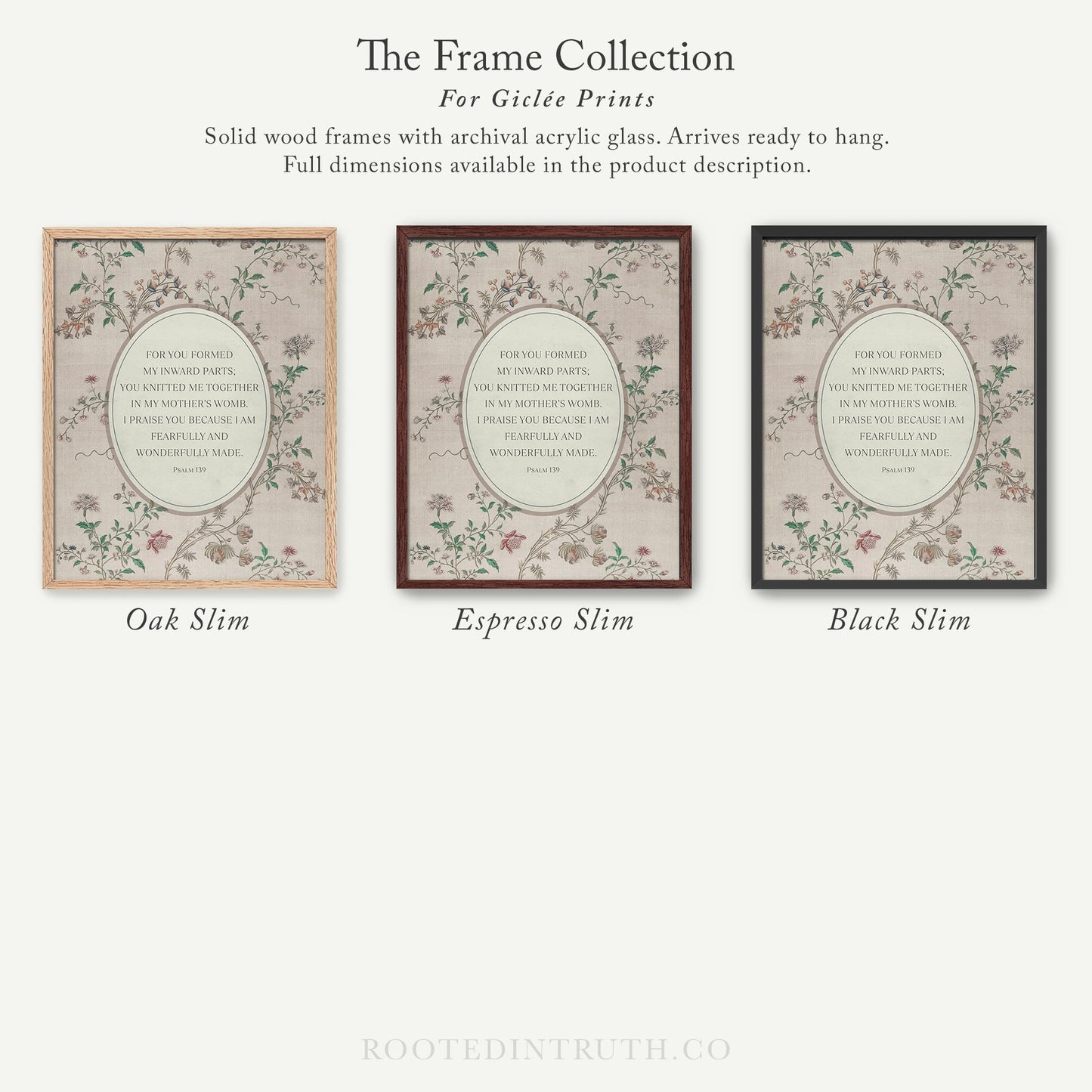 The image is a collection of three framed prints, each with a different color and size, arranged in a row. The text above the prints reads "The Frame Collection For Girte Prints".