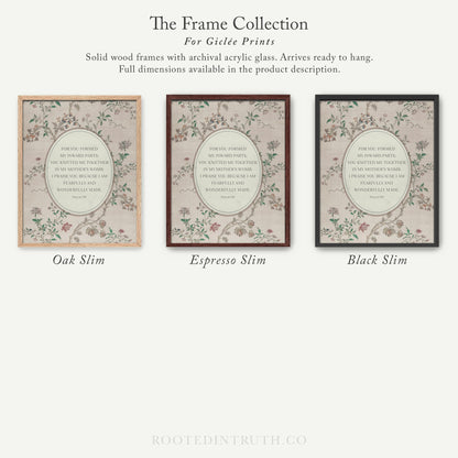 The image is a collection of three framed prints, each with a different color and size, arranged in a row. The text above the prints reads "The Frame Collection For Girte Prints".