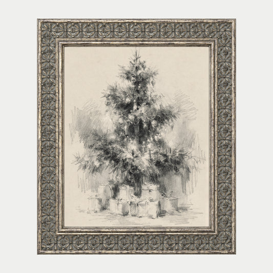 Christmas Tree Sketch Art Print & Canvas