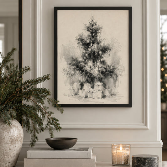 Christmas Tree Sketch Art Print & Canvas