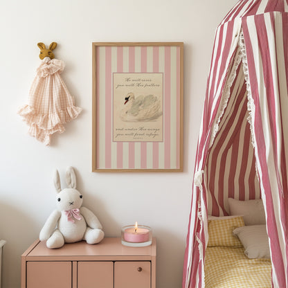 Under His Wings with Pink Stripes Christian Wall Art | Canvas & Scripture Print