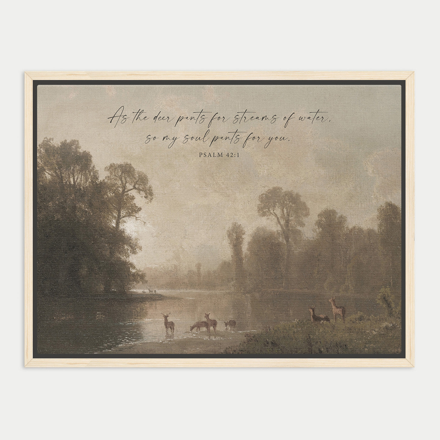 a serene landscape with a river, trees, and animals, including deer, in a peaceful and natural setting.