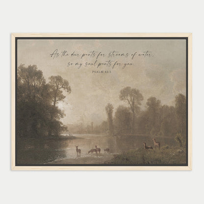 a serene landscape with a river, trees, and animals, including deer, in a peaceful and natural setting.