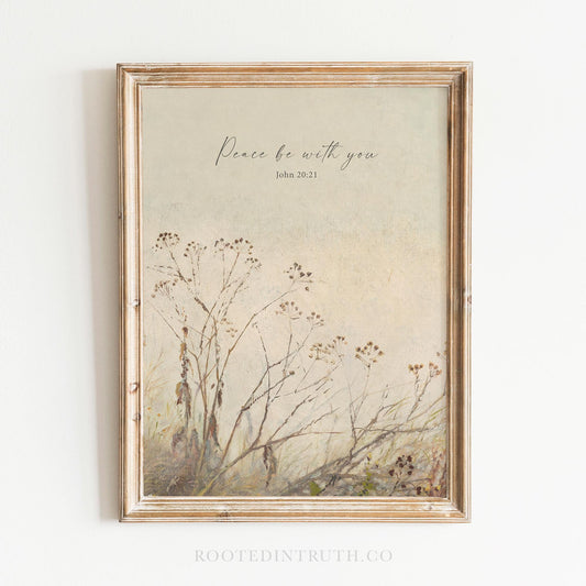 Peace be with you vintage Christian artwork in a gold frame