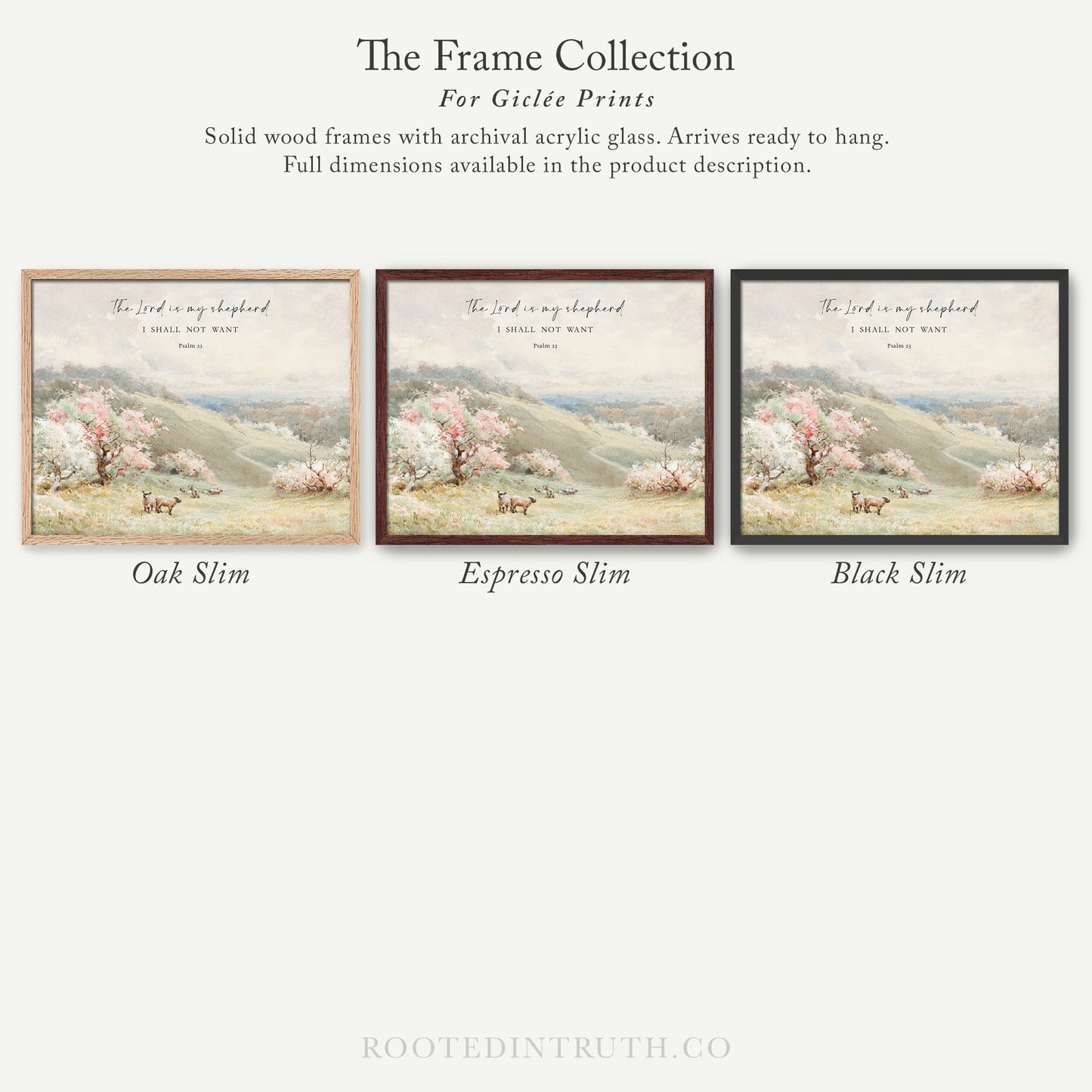 The image is a collection of three framed prints, each with a different color and style, showcasing the variety of options available for purchasing.