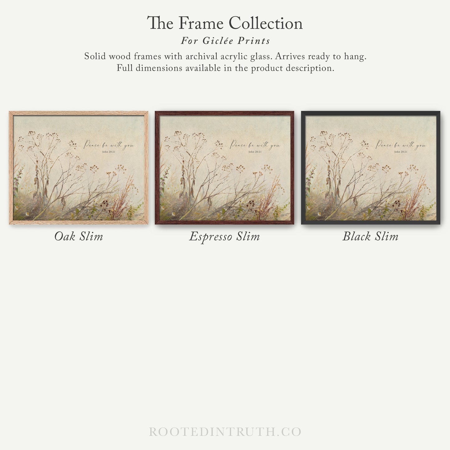The image is a collection of three framed prints, each with a different color and style, showcasing the variety of options available for Giraffe Prints.