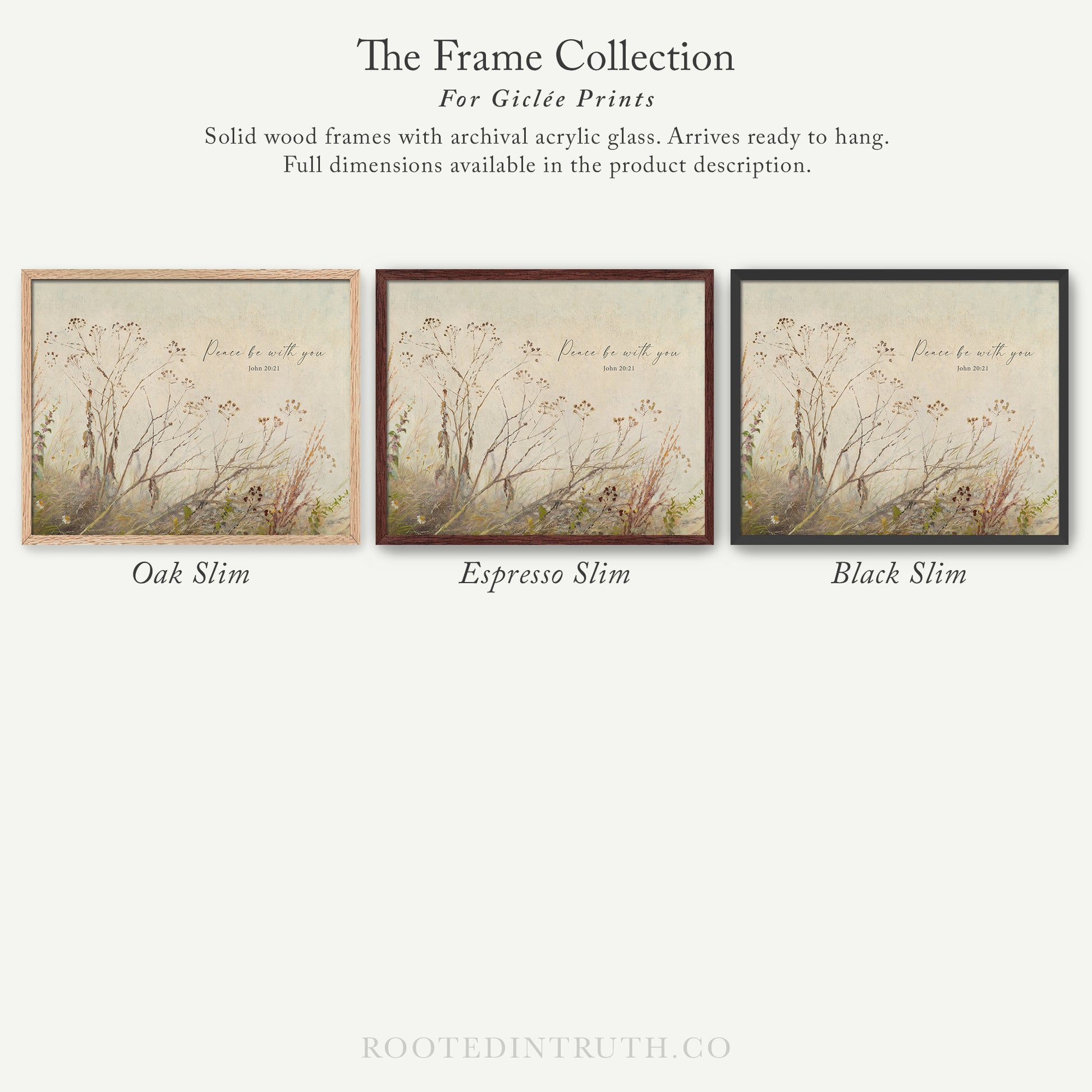 The image is a collection of three framed prints, each with a different color and style, showcasing the variety of options available for Giraffe Prints.
