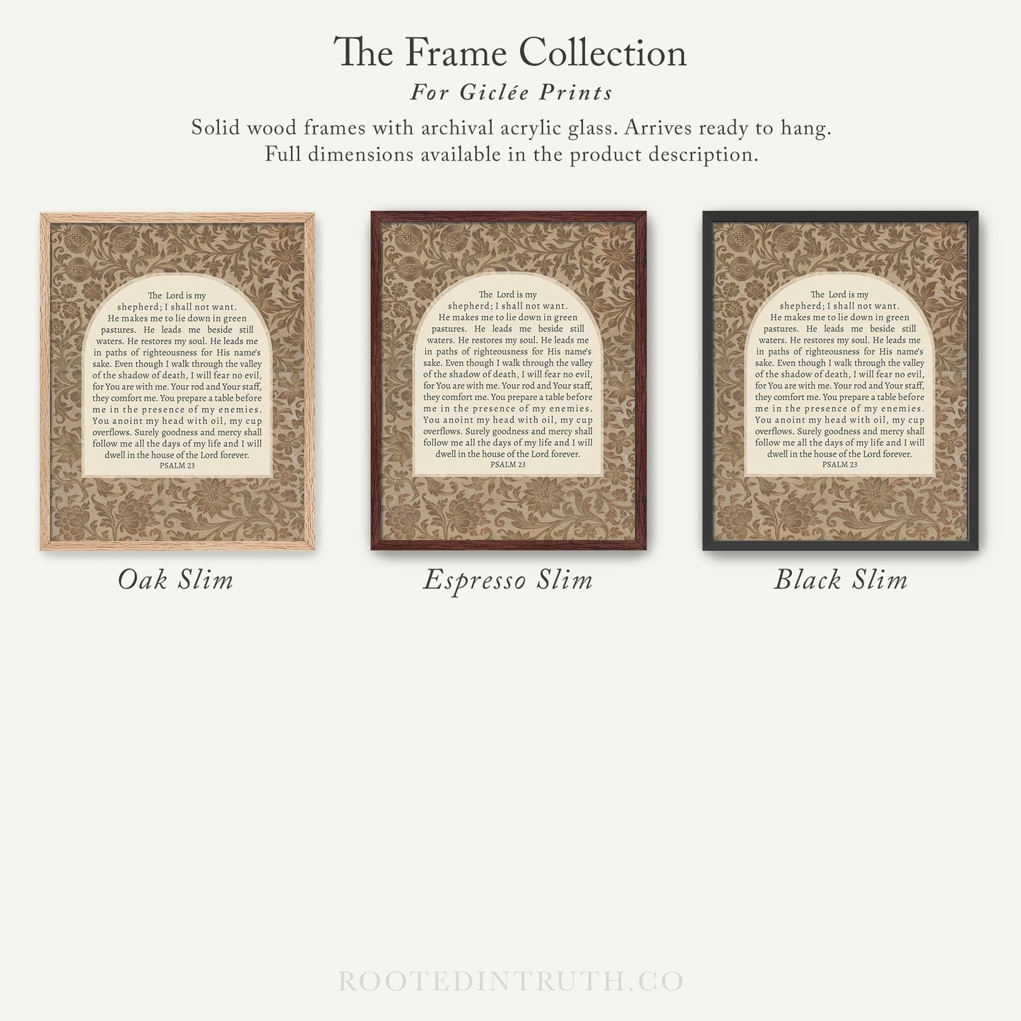 The image is a collection of three framed prints, each with a different color and design, arranged in a row.