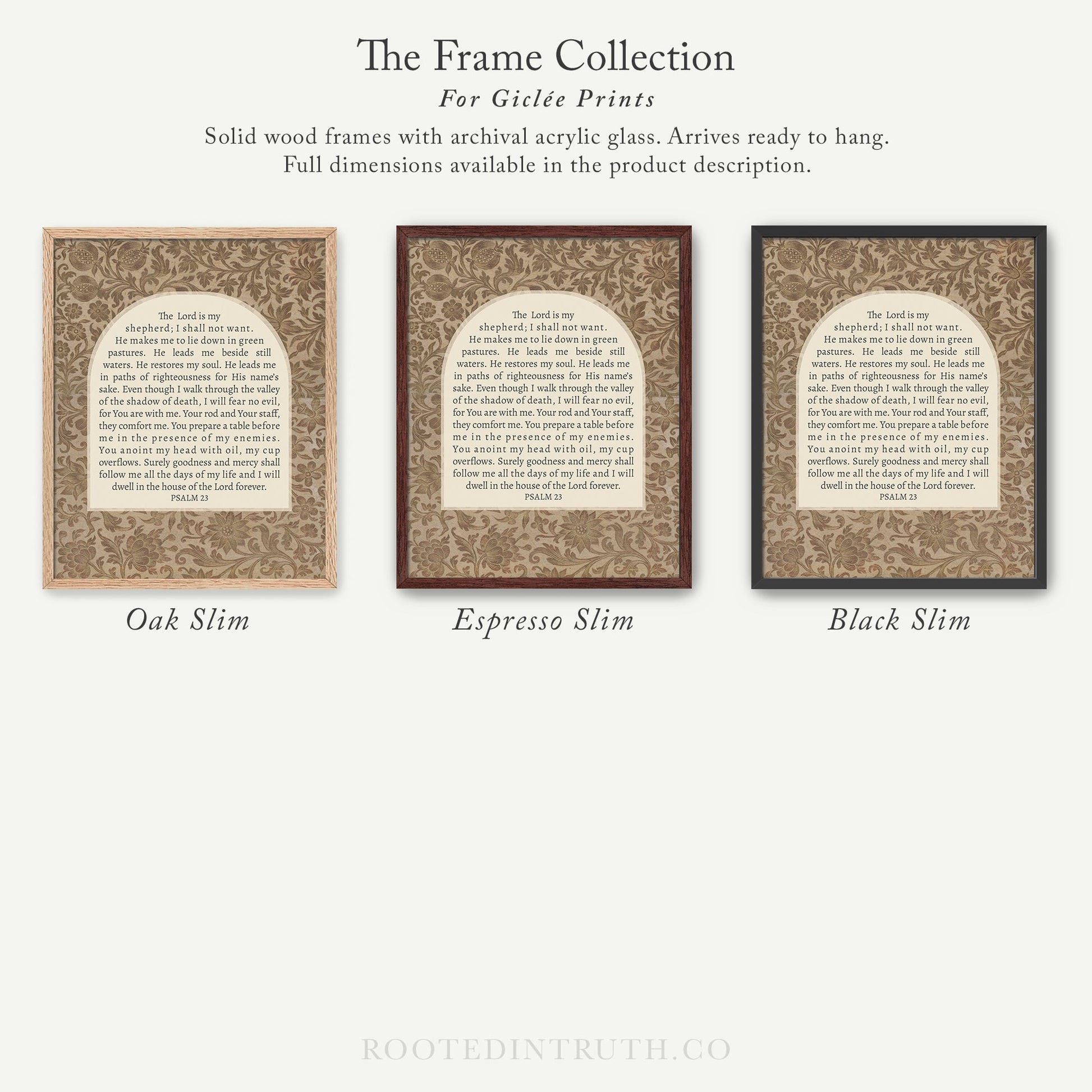 The image is a collection of three framed prints, each with a different color and design, arranged in a row.