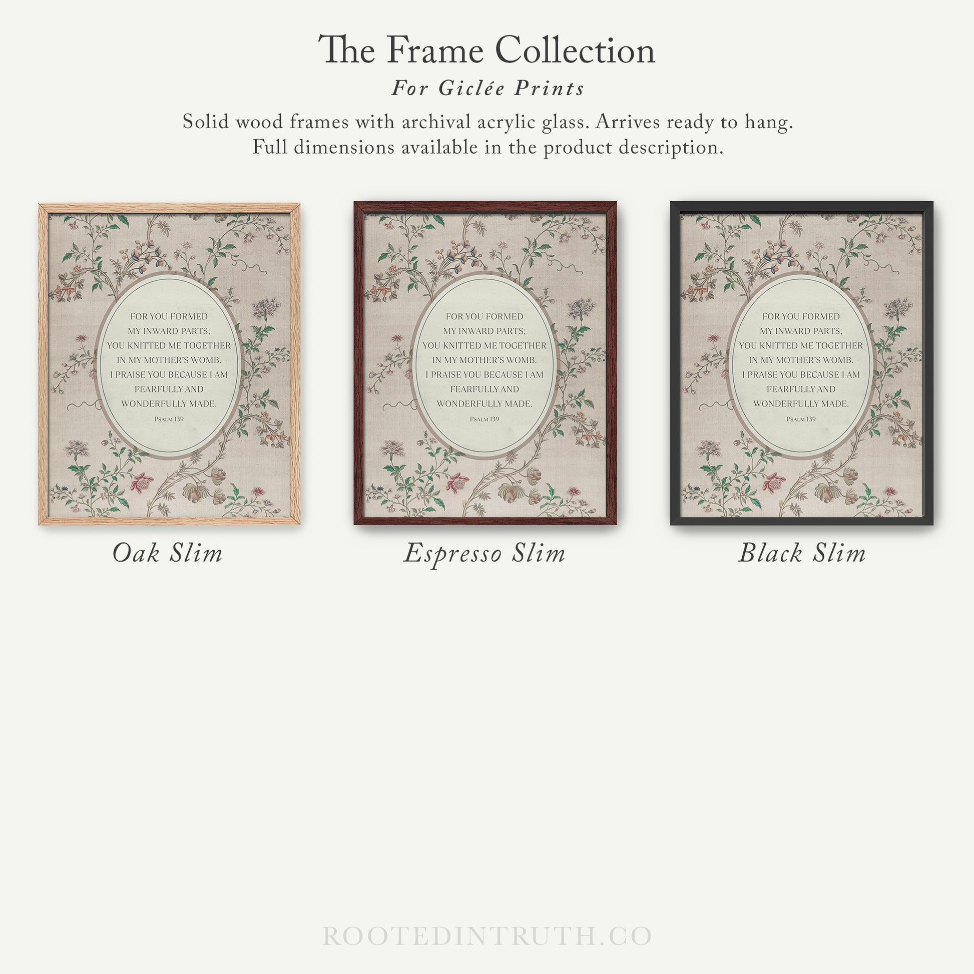 The image is a collection of three framed prints, each with a different color and size, arranged in a row. The text above the prints reads "The Frame Collection For Girte Prints".