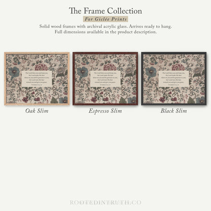 The image is a collection of three framed prints, each with a different color and design, arranged in a row.