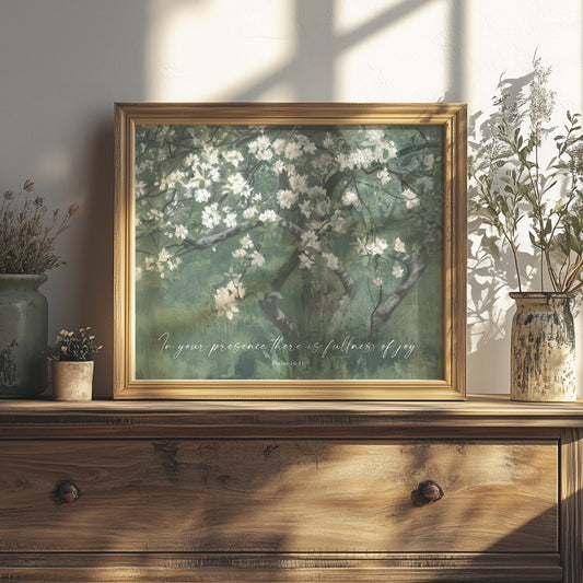 a picture of some flowers on a dresser